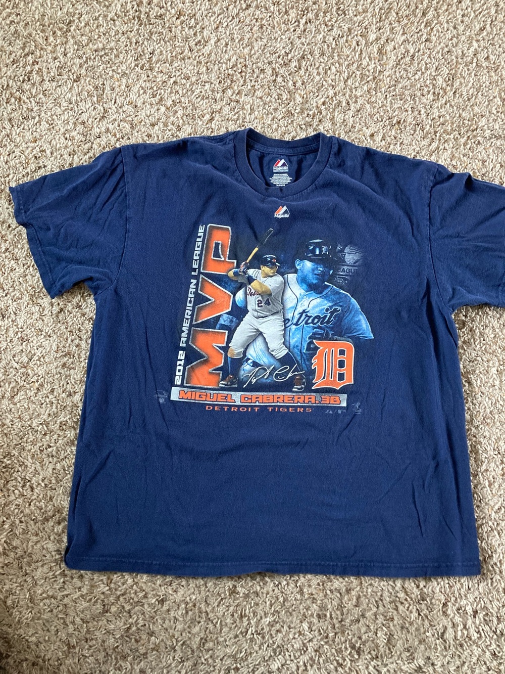 Detroit Tigers Miguel Cabrera MVP Majestic Navy Blue Tee with Orange & White Log